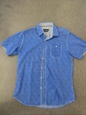 Bugatchi Men's Short-Sleeve Button-Down Shirt in Denim Blue